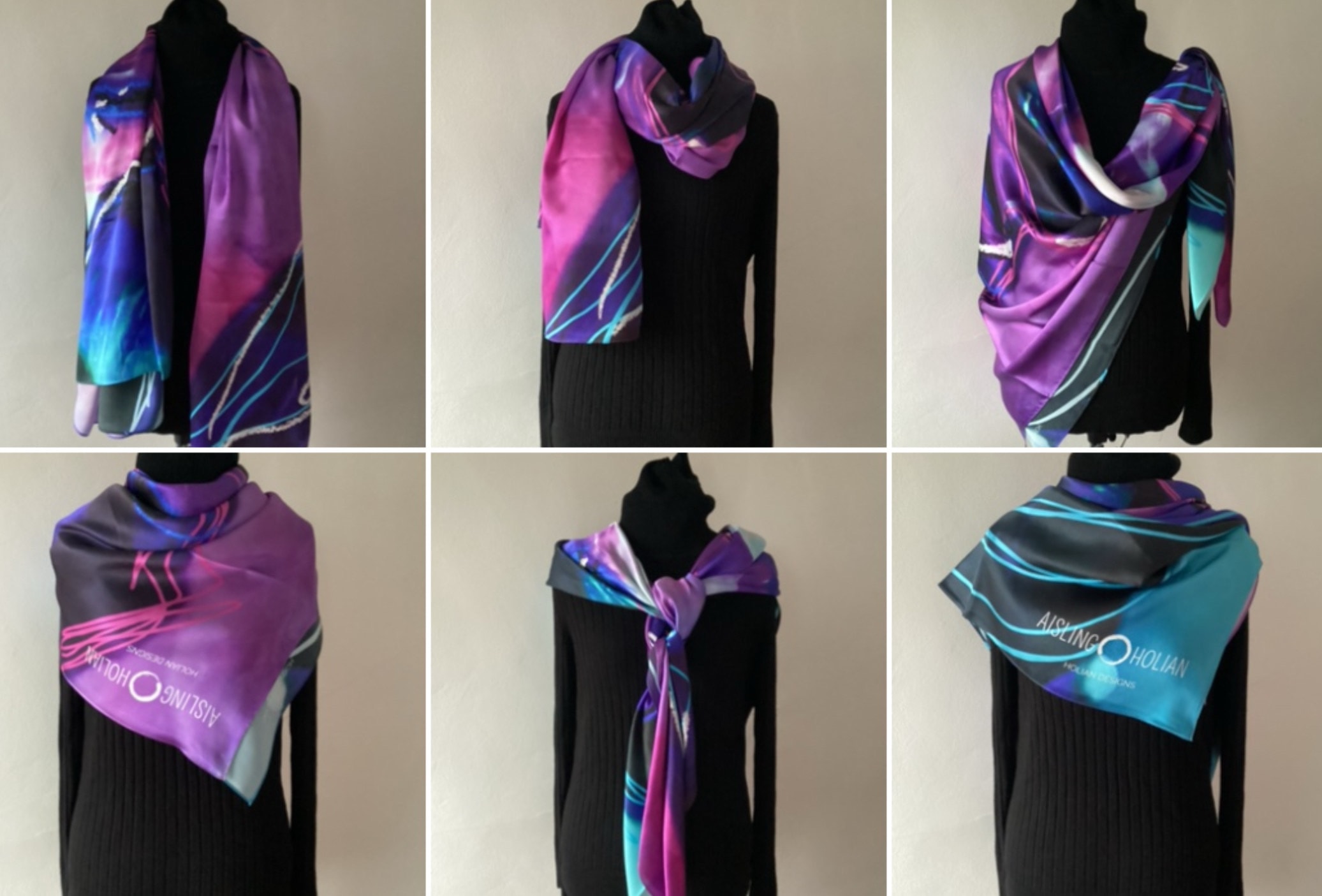 Storm silk scarf styled six ways — Aisling Holian wearable art